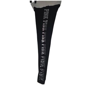 PINK Victoria's Secret Yoga Leggings Black Sequin Logo Stretch XS